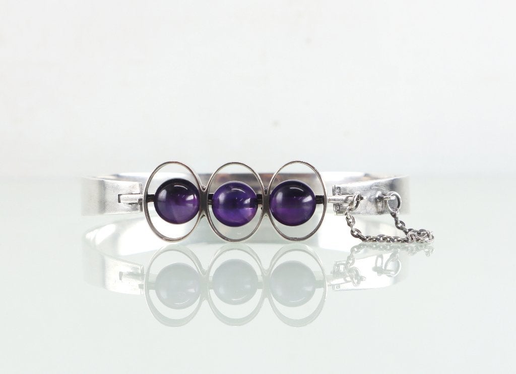 Zilveren armband amethisten Kultaseppa Salovaara 1971, Ophalen of Verzenden, Zilver, Armband, Met edelsteen