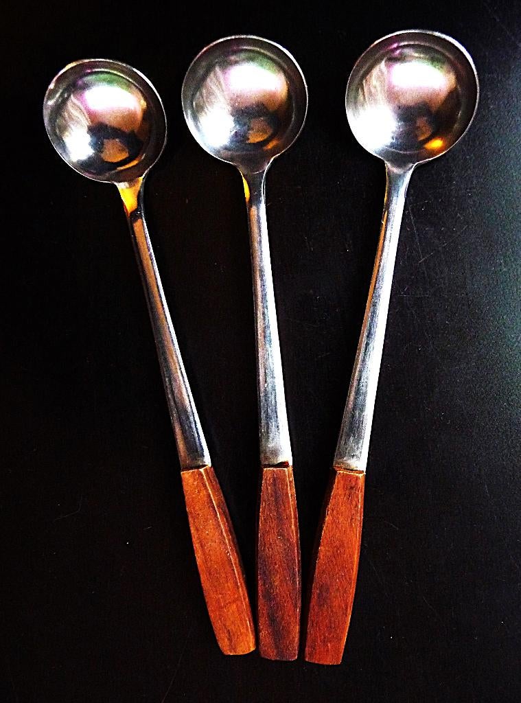 3 fruit- of dessert-, ijslepels, ROSTFREI, (hard)houten heft, Ophalen of Verzenden