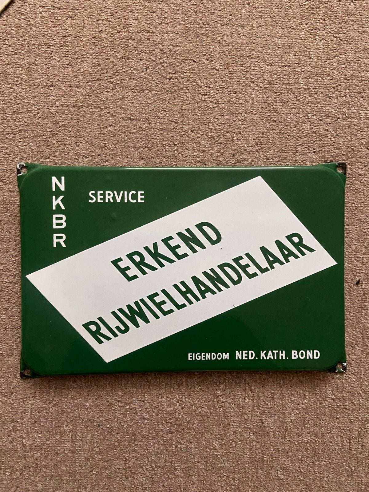 Emaile bord erkend rijwielhandelaar . Mooie staat ., Ophalen of Verzenden, Zo goed als nieuw, Reclamebord