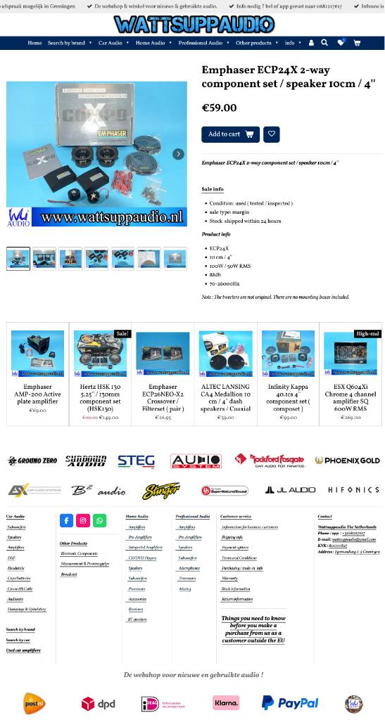 Emphaser ECP24X 2-way component set / speaker 10cm / 4'', Auto diversen, Autospeakers, Gebruikt, ., Ophalen of Verzenden, .