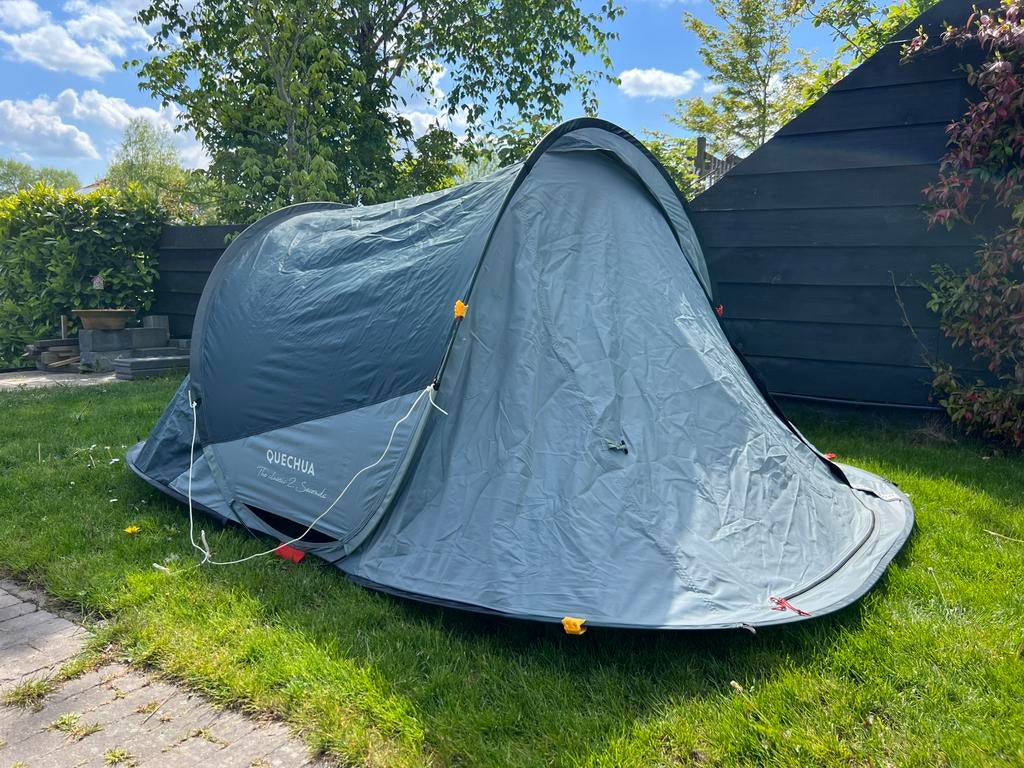 Quechua pop-up tent voor 2 personen, 2 Seconds, Blauw, Caravans en Kamperen, Tenten, Ophalen, Zo goed als nieuw, Tot en met 2