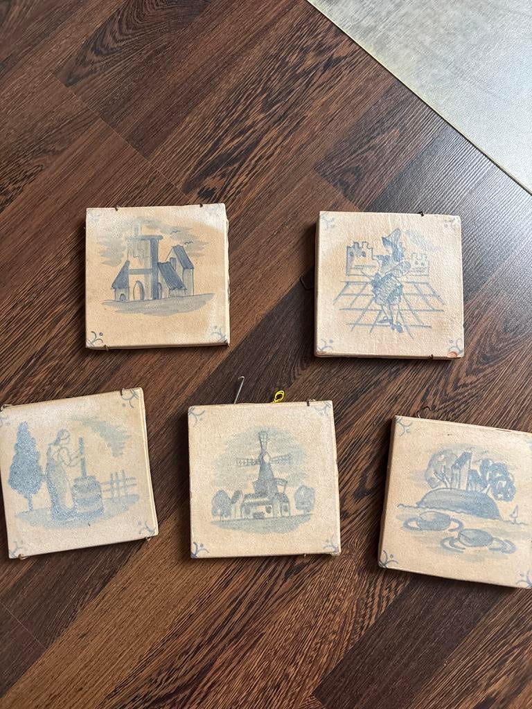 5 Oude Hollandse tegeltjes - Delfts blauw stijl ,ophalen!, Ophalen of Verzenden