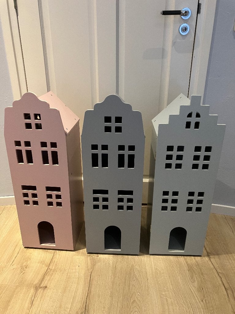 HEMA Houten grachtenpanden, Kinderen en Baby's, Speelgoed | Poppenhuizen, Ophalen, Zo goed als nieuw, Poppenhuis