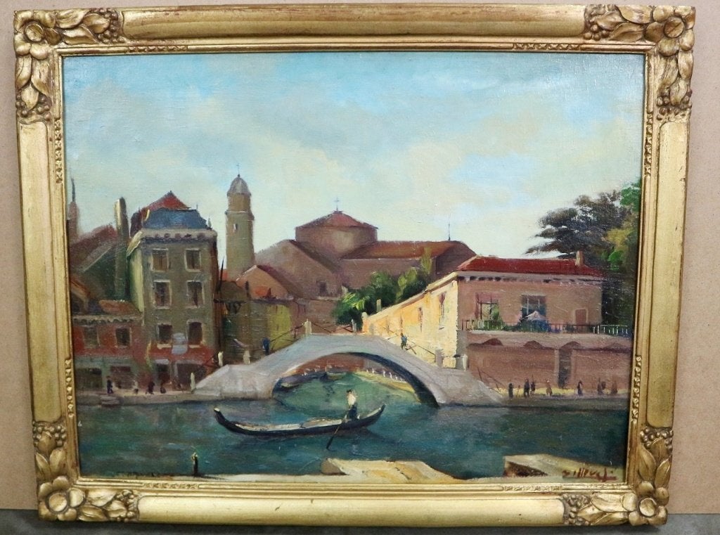 Joseph TILLEUX, een middag in Venetië, Doek, Ophalen of Verzenden, Olieverf, Origineel werk