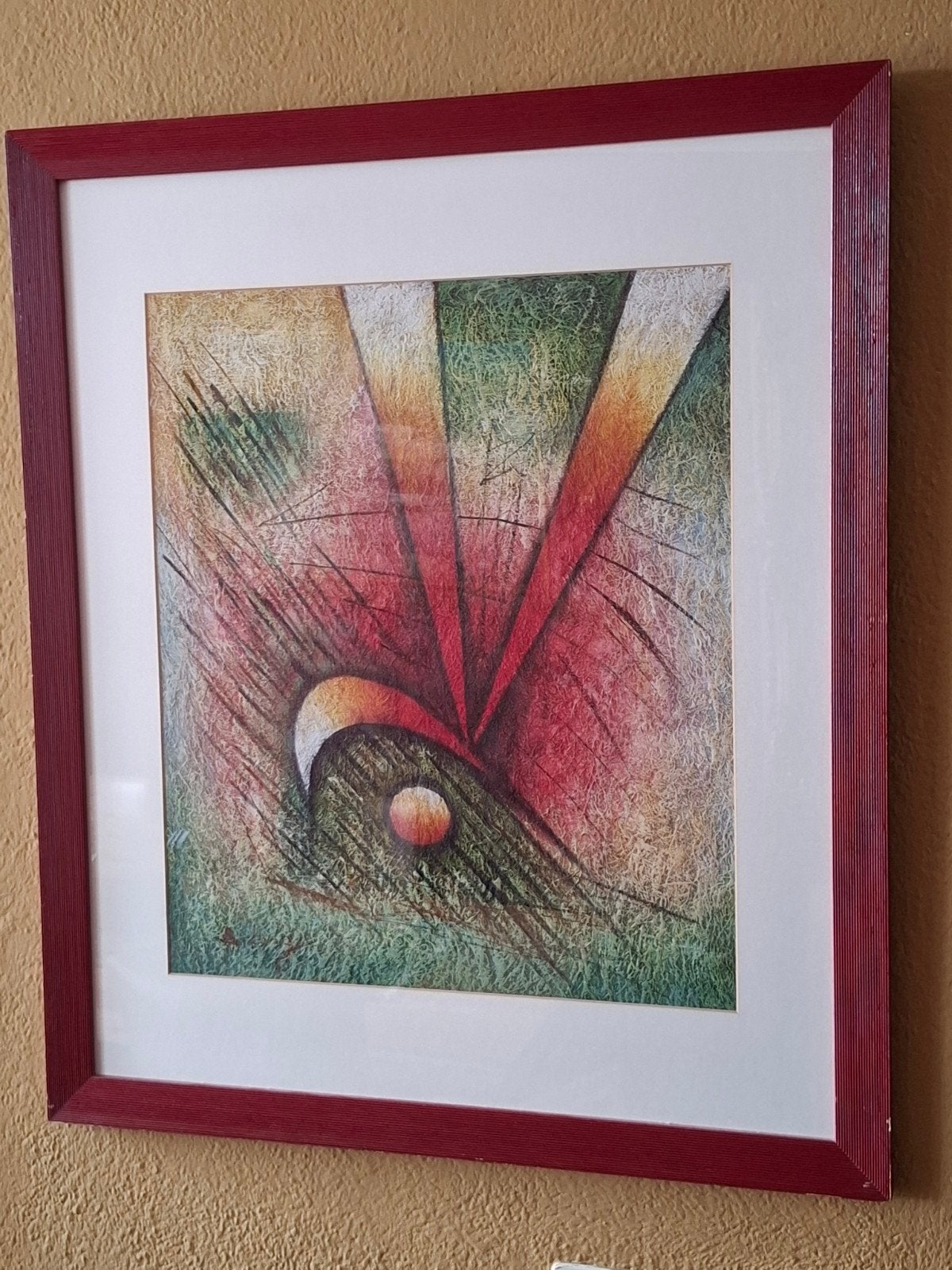 Abstract Schilderij B. Long met Rode Lijst, Ophalen of Verzenden