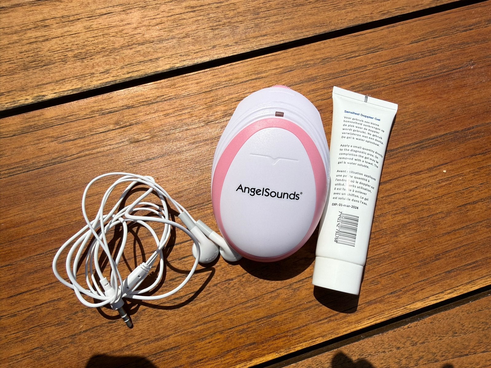 AngelSounds Baby Hartje Monitor + Gel - Hoor je baby's harts, Kinderen en Baby's, Overige Kinderen en Baby's, Ophalen, Zo goed als nieuw
