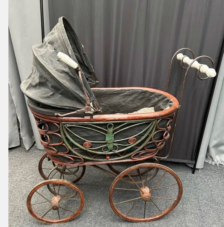 Heel oude Antieke poppenwagen, porseleinen handvat, Ophalen
