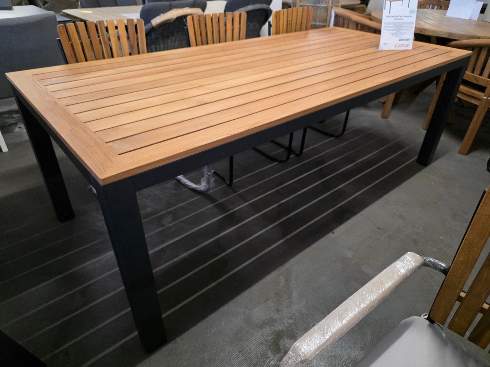 Sensline Eettafel Tuintafel Aluminium Teak 220x100 cm, Ophalen of Verzenden, Nieuw