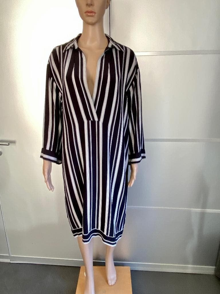 K160 Josh V mt. 36/38=S/M gestreepte jurk lang tuniek blouse, Zwart, Ophalen of Verzenden, Zo goed als nieuw, Knielengte