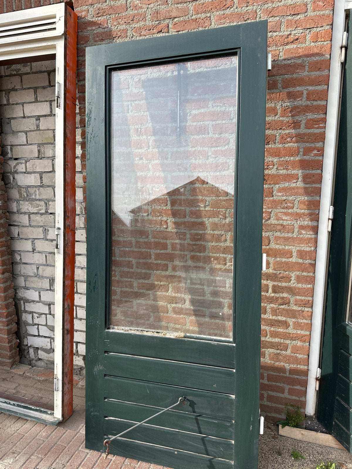 Groene Buitendeur met dubbelglas - Gebruikt, Ophalen, Gebruikt, 80 tot 100 cm, 200 tot 215 cm