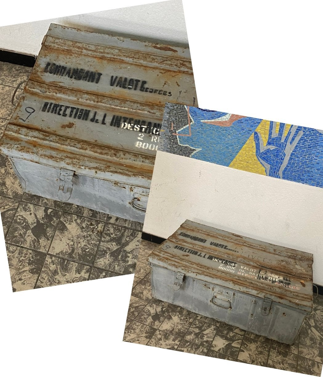 Oude grote industriële kist frans vintage ijzer, metaal, Ophalen
