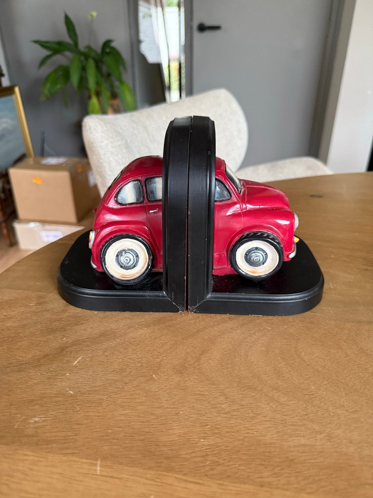 Boekensteunen in de vorm van een rode auto, Vintage, Gebruikt, Kunststof, Ophalen of Verzenden