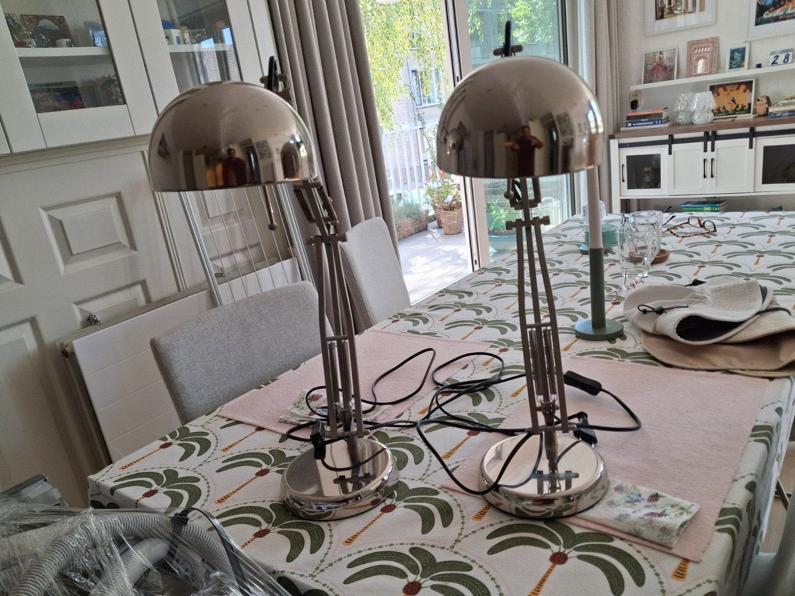 Set van 2 verstelbare tafellampen, chroomkleurig, Ophalen, Bureaulamp, E27 (groot), Zo goed als nieuw
