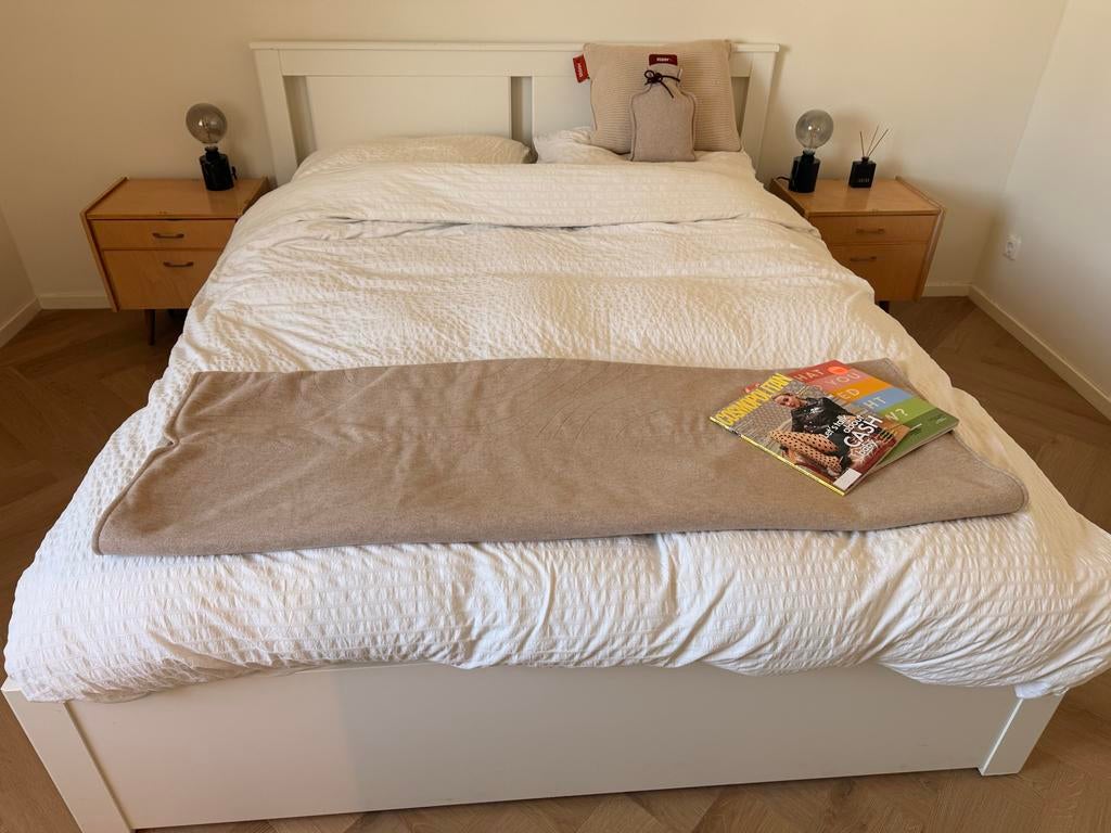 IKEA SONGESAND bed 160x200 - Inclusief lattenbodem, Ophalen, Gebruikt, Wit, Tweepersoons