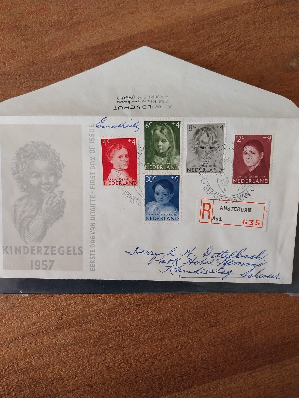 Nederlandse gelopen FDC E33 kinderzegels 1957 ( R) CW 30,00., Ophalen of Verzenden, Nederland