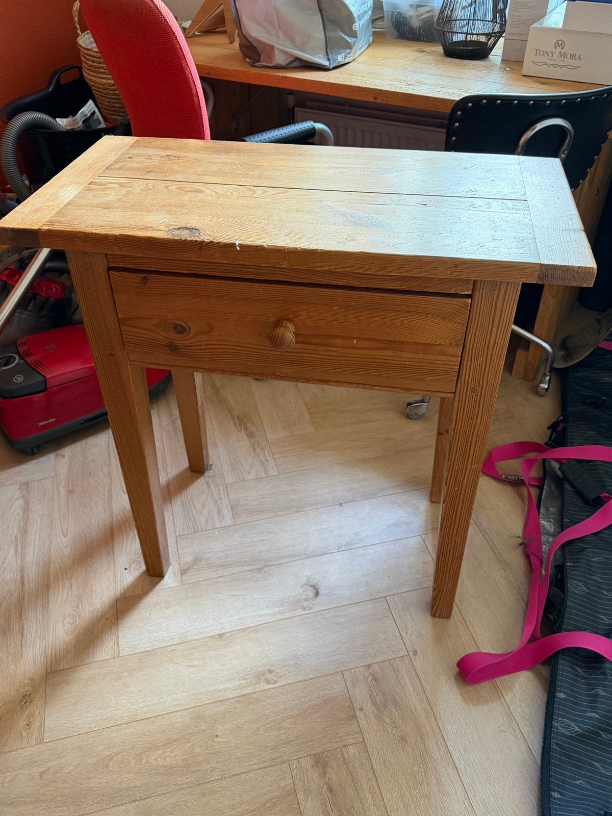 Houten bijzettafel met lade, Ophalen, Minder dan 55 cm, Gebruikt, 60 cm of meer