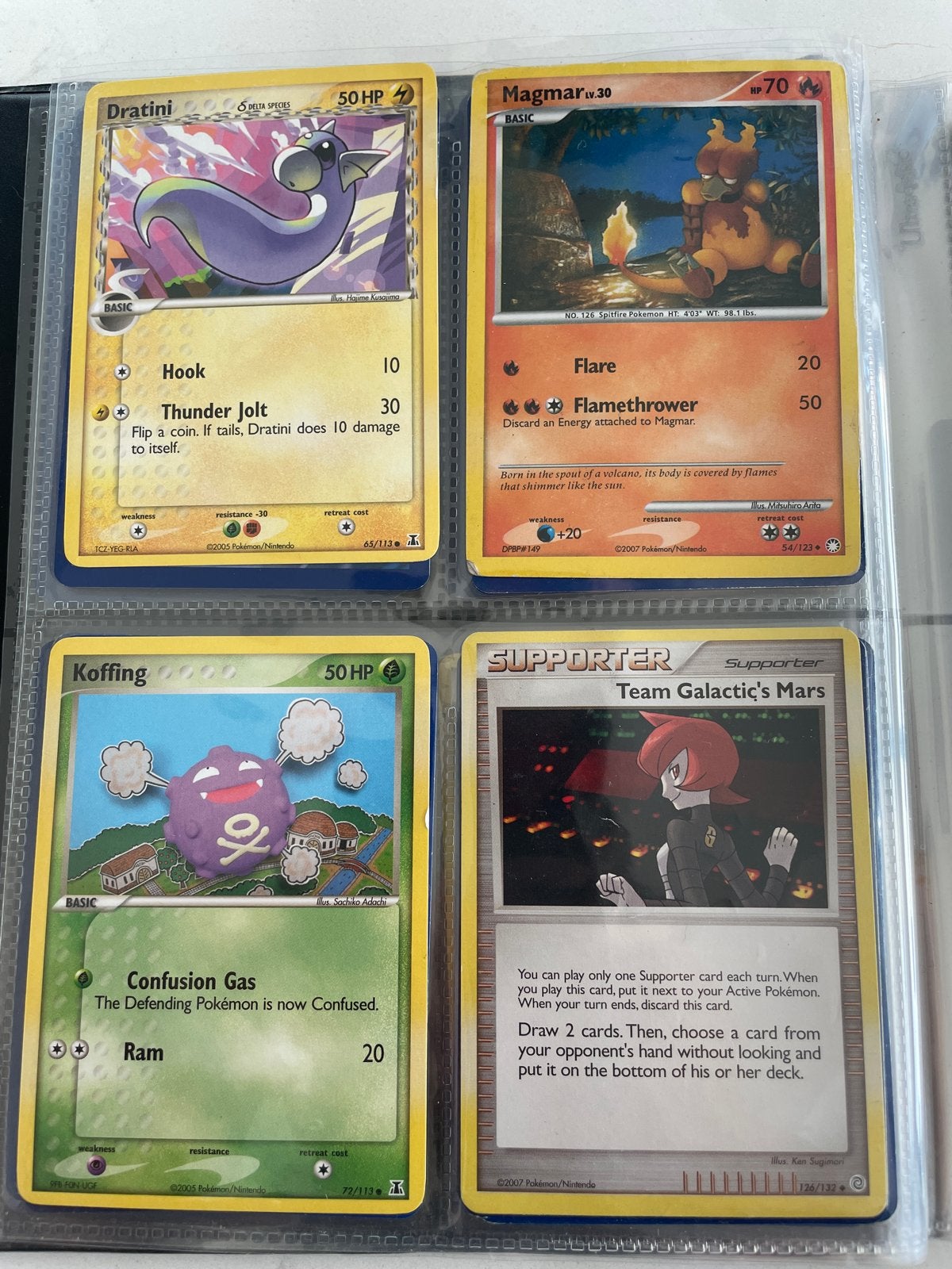 Pokémon Kaarten: Dratini, Magmar, Koffing, Team Galactic's M, Ophalen, Gebruikt, Meerdere kaarten