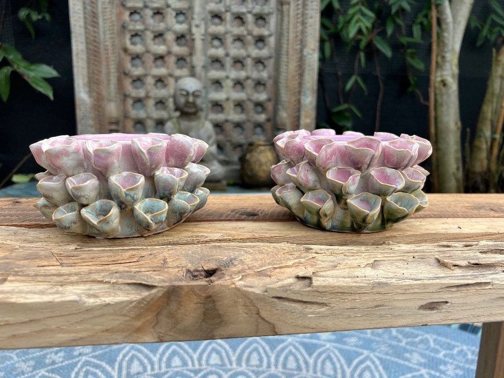 Kandelaar bloem aardewerk handwerk Aardewerk, Verburgt Vintage, Meerkleurig, 8 cm, Nieuw