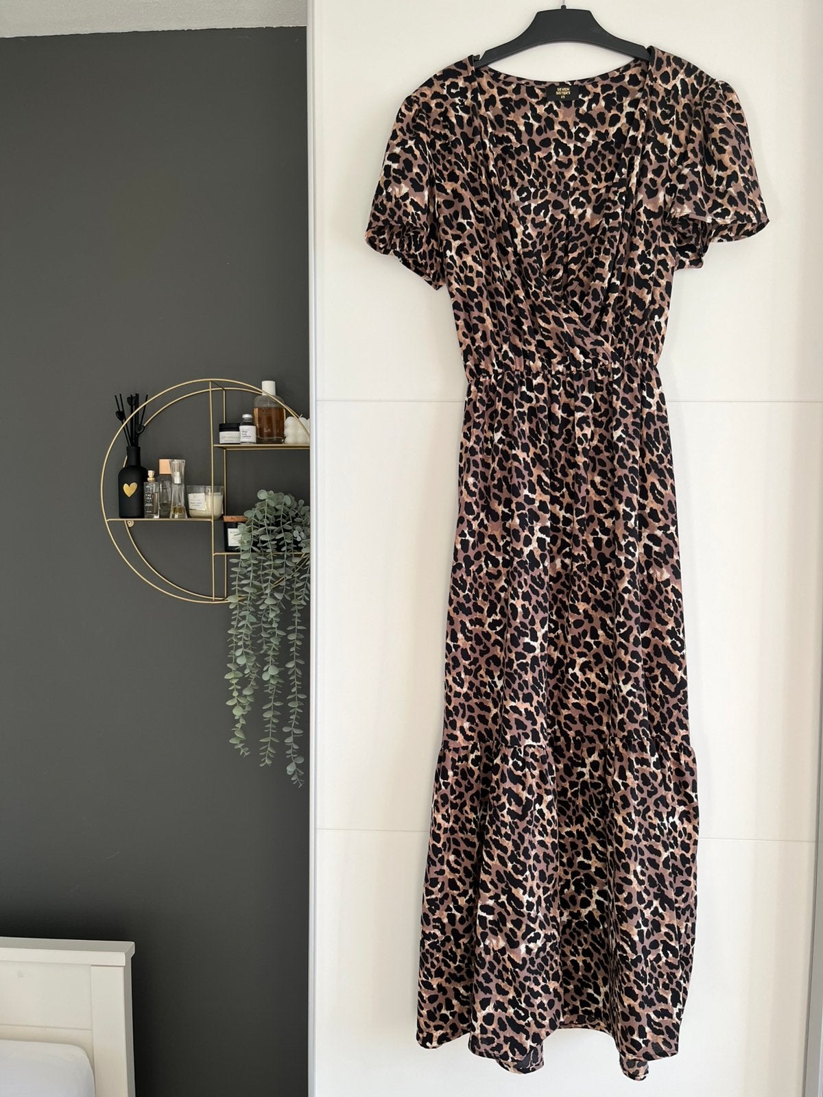 Mooie elegante jurk in panterprint, bruin/zwart, maat XS, Meerkleurig, Ophalen of Verzenden, Maat 34 (XS) of kleiner, Gedragen