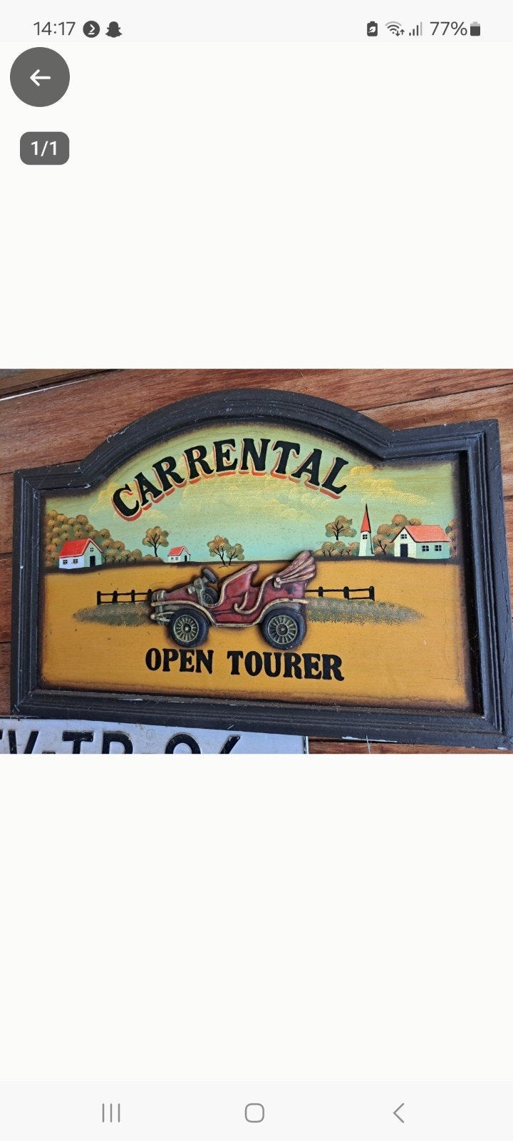 Vintage Carrental Open Tourer houten bord, Ophalen of Verzenden