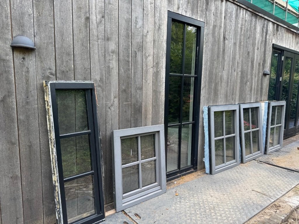 6 stuks Buitenkozijnen HEBO, Doe-het-zelf en Verbouw, Kozijnen en Schuifpuien, Gebruikt, Raamkozijn, 150 tot 225 cm, Inclusief glas