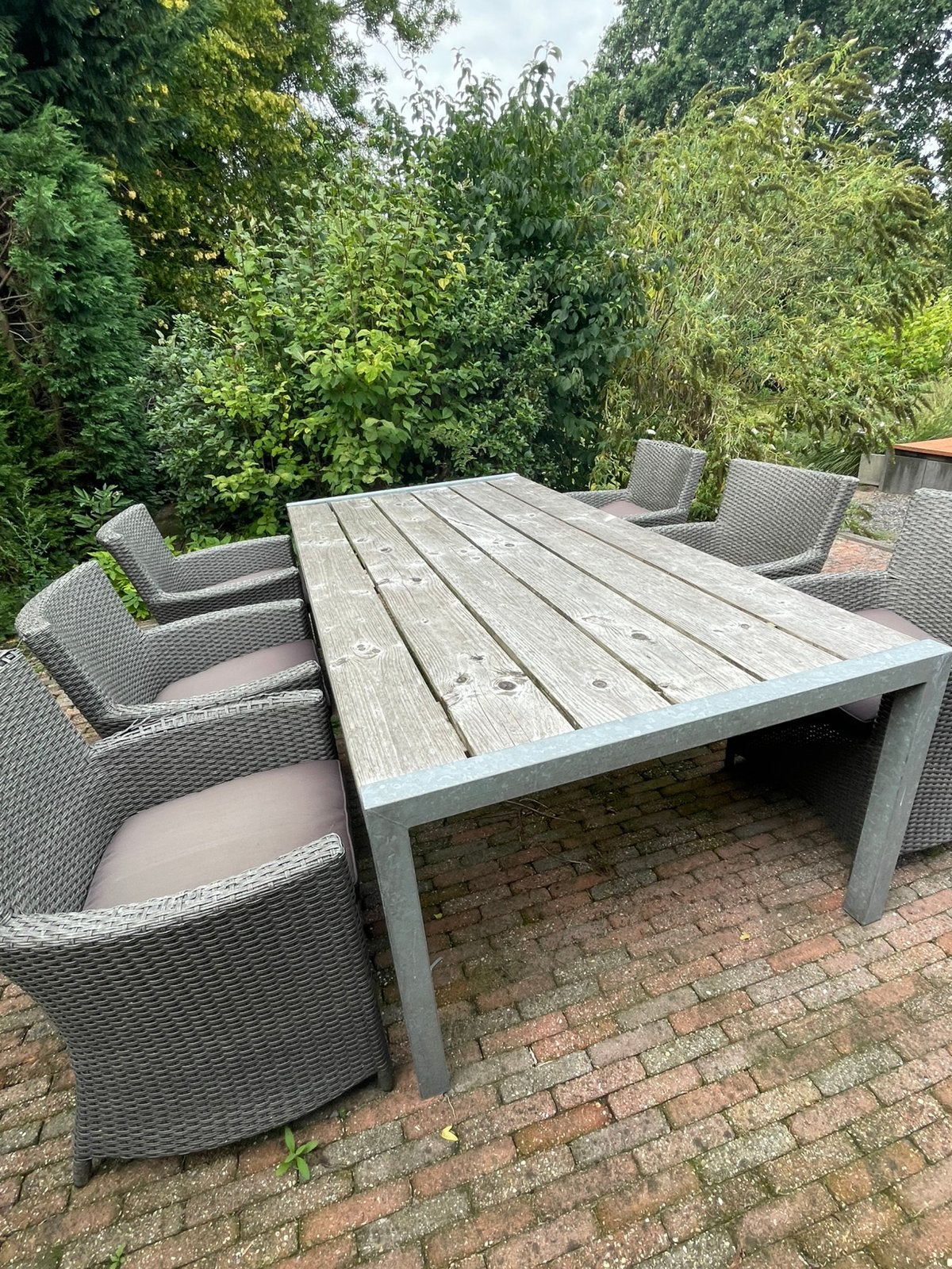 Grote tuintafel 240  120 cm, stoelen mogen mee, Tuin en Terras, Tuintafels, Ophalen, Gebruikt, Rechthoekig, Hout