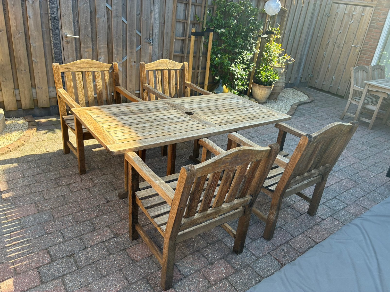 Teak tuinset (4 stoelen), Ophalen, Gebruikt, Teakhout