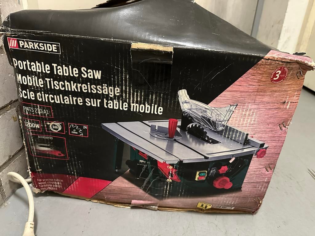 Parkside PMTS 210 A1 Draagbare Tafelzaag 1200W, Cirkelzaag, 600 tot 1200 watt, Ophalen of Verzenden, Zo goed als nieuw