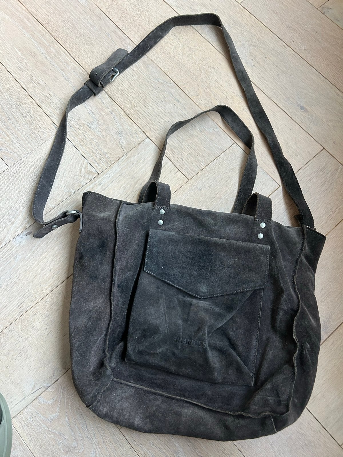 Shabbies Amsterdam suède tas - 37 x 42 cm, Ophalen of Verzenden, Gebruikt, Grijs, Shopper