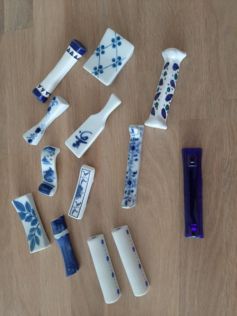 Diverse blauw-witte messenleggers, set van 12, Ophalen of Verzenden