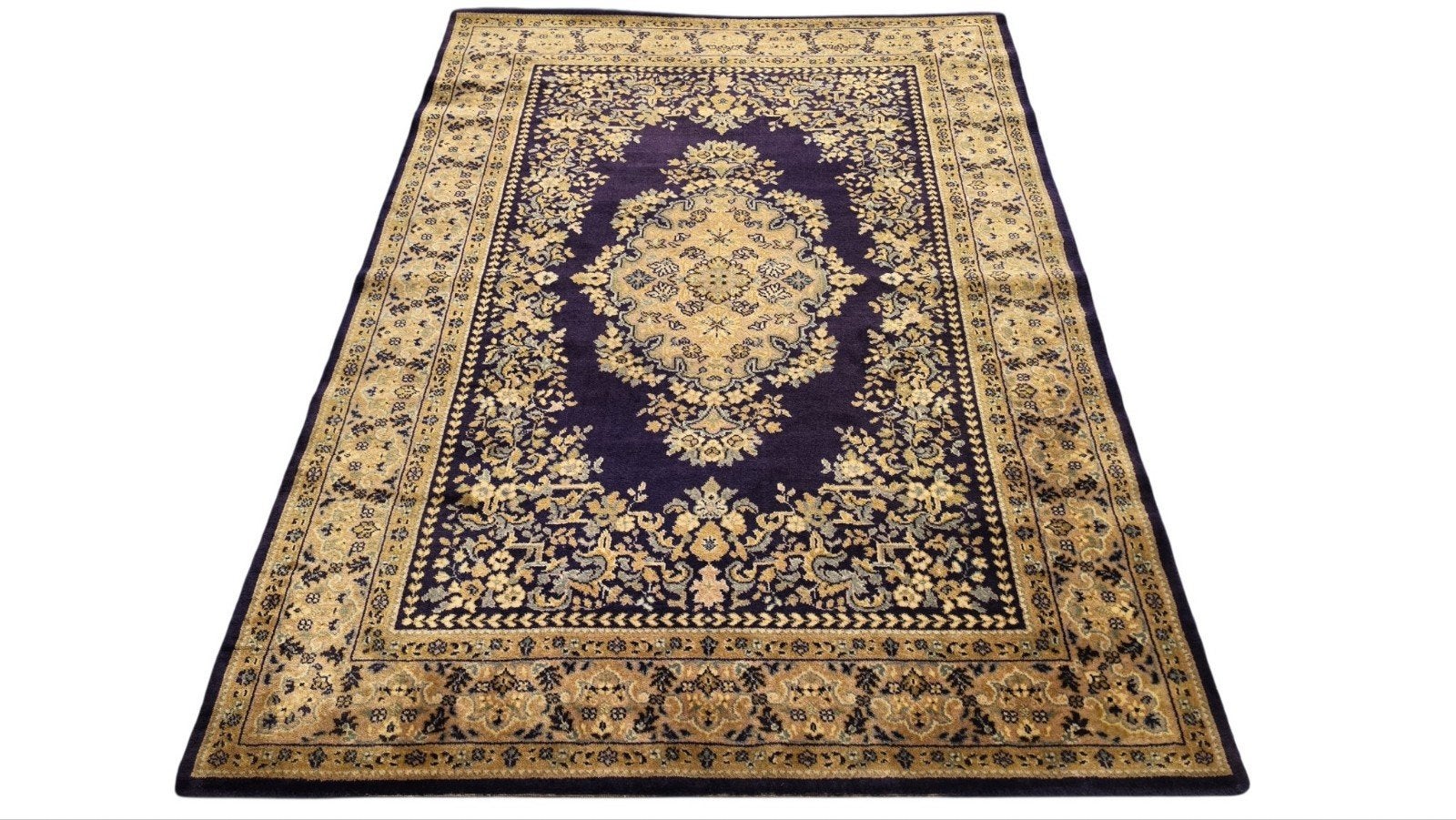 Vintage Perzisch wol Tabriz vloerkleed medallion 140x198cm, Blauw, 100 tot 150 cm, Www.hypepopup.nl, Ophalen of Verzenden