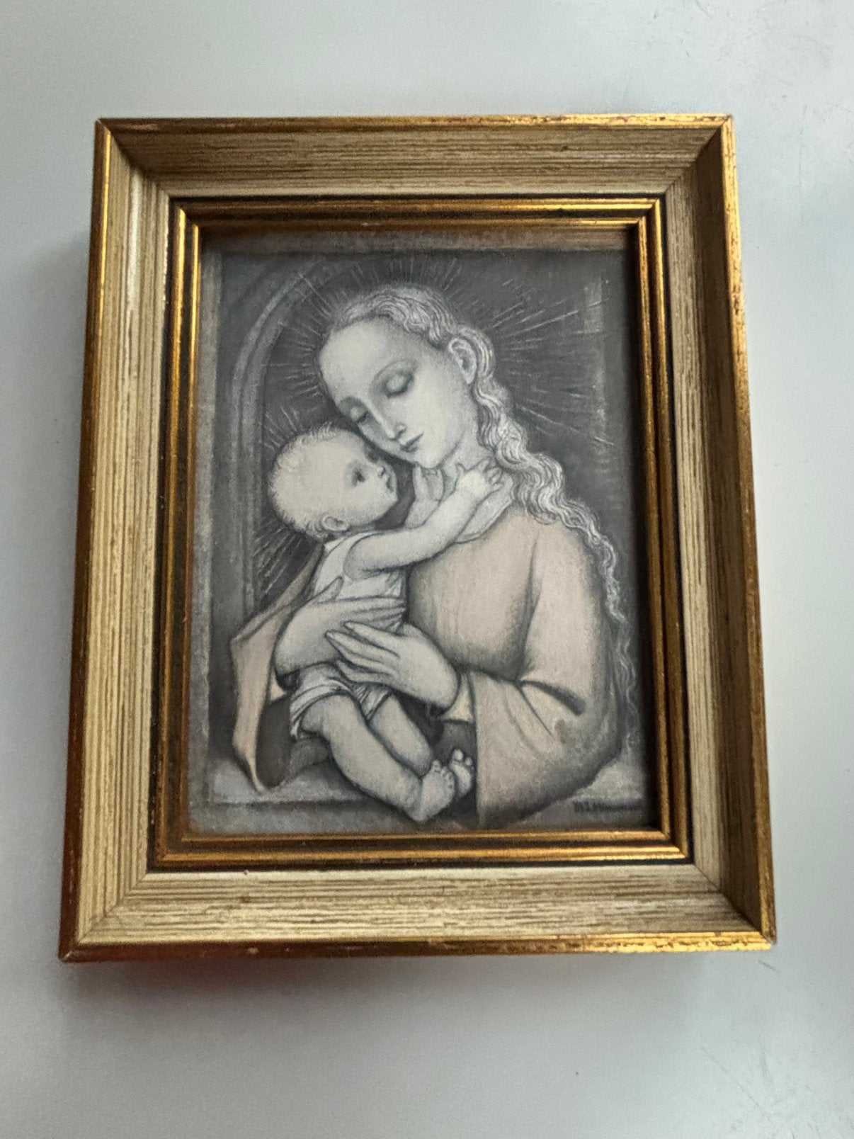 Vintage Hummel mini prent in lijst madonna en kind, Ophalen of Verzenden
