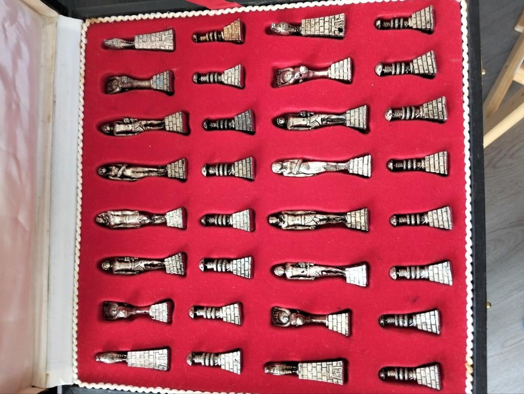 Vintage Egyptisch Schaakspel - Zilverkleurig, Ophalen of Verzenden, Gebruikt
