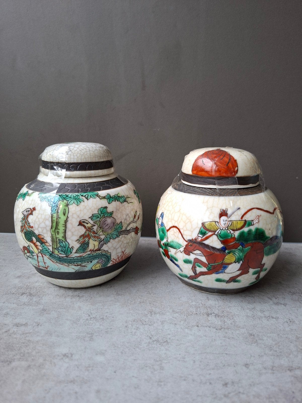 Set van 2 Antieke Chinese Gemberpotjes met Craquelé Glazuur, Ophalen of Verzenden
