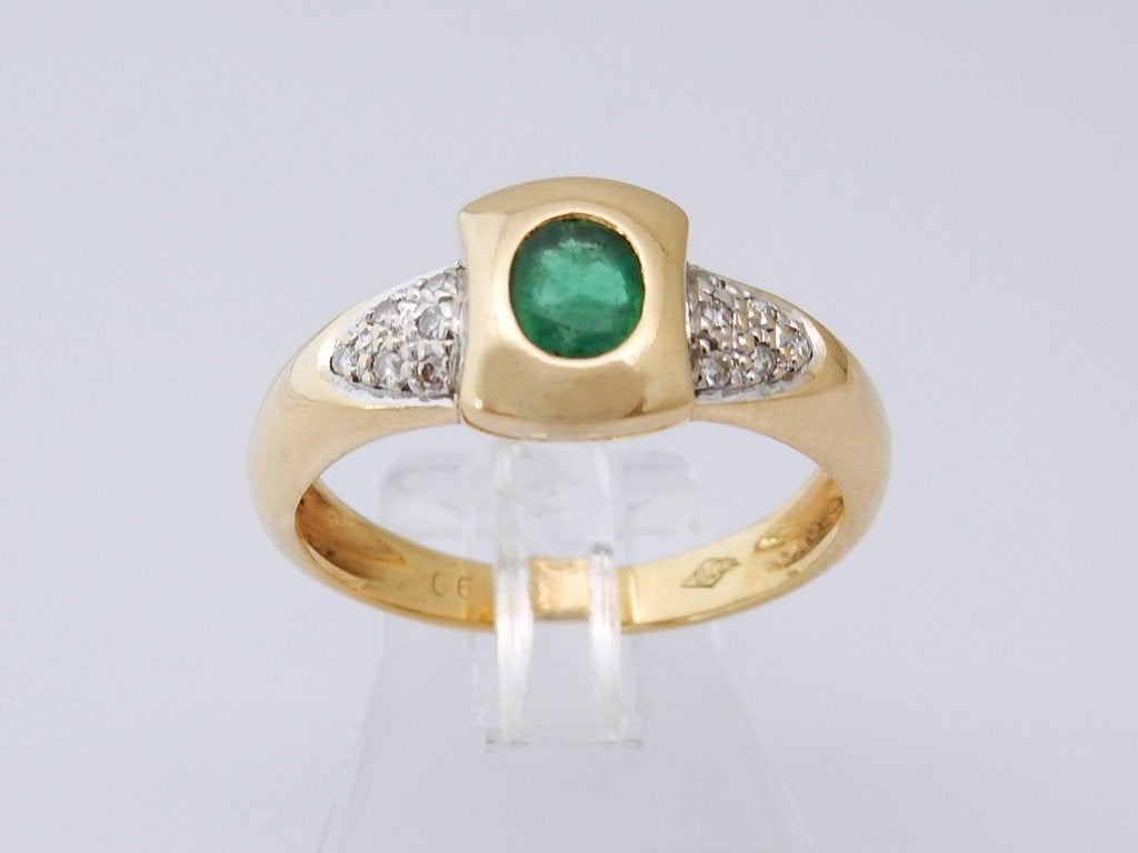 18 karaat Gouden Ring Damesring 12 Diamanten en Smaragd, Jw, Verzenden, Nieuw, 17 tot 18