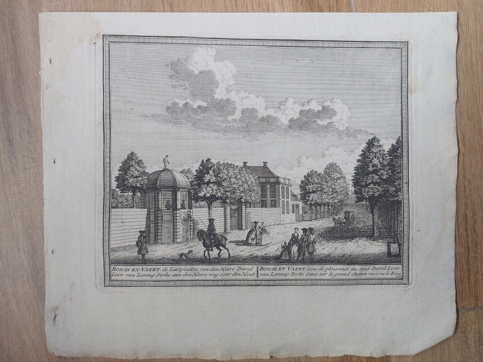 94 Theekoepel aan de Wagenweg Haarlem Heemstede Gravure 1732, Stadsgezicht, 17 cm, Ophalen of Verzenden, Gravure
