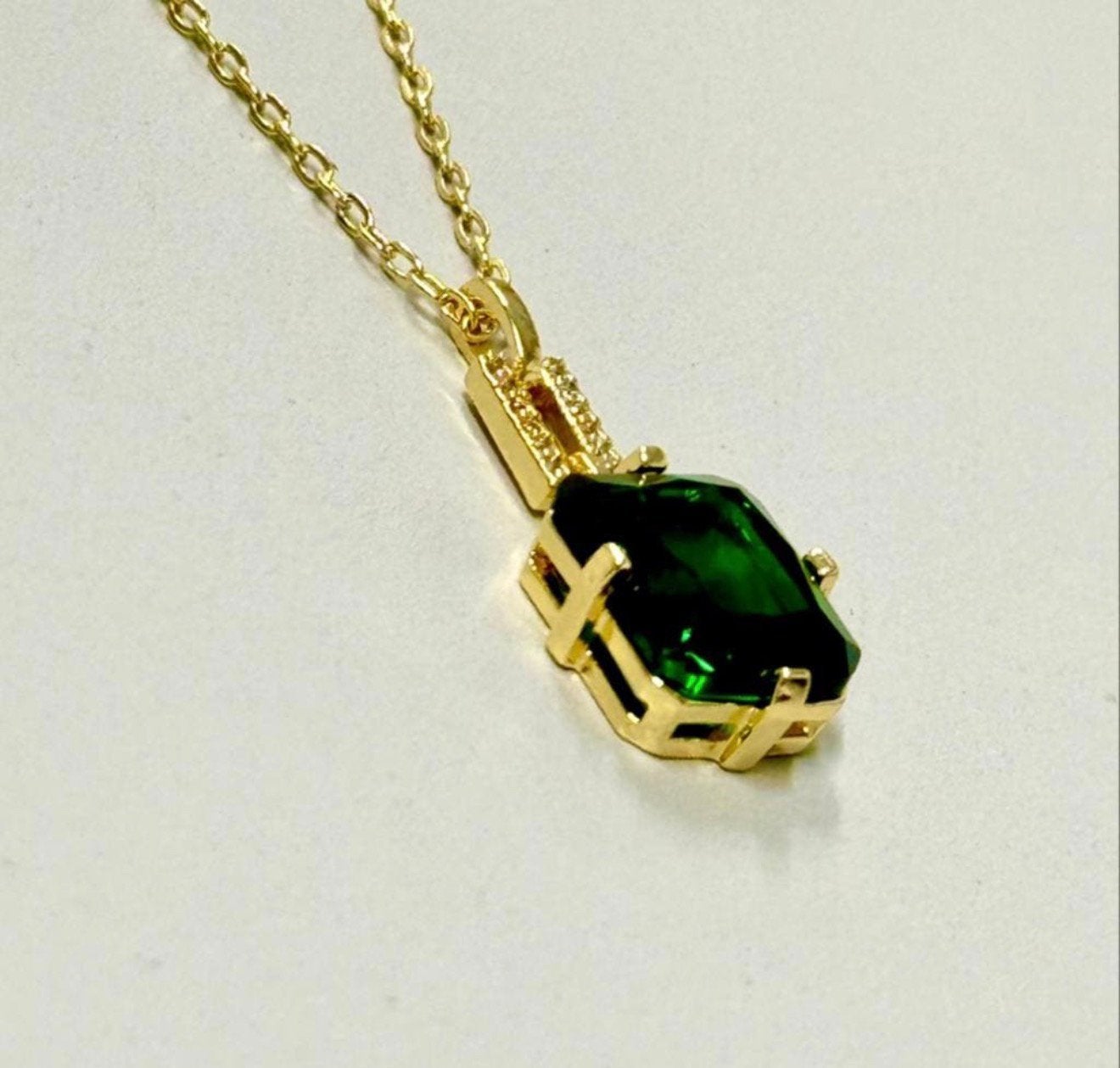 18k karaat goud gold-plated natuurlijk steen smaragd ketting, Verstelbaar, L, Zo goed als nieuw, L