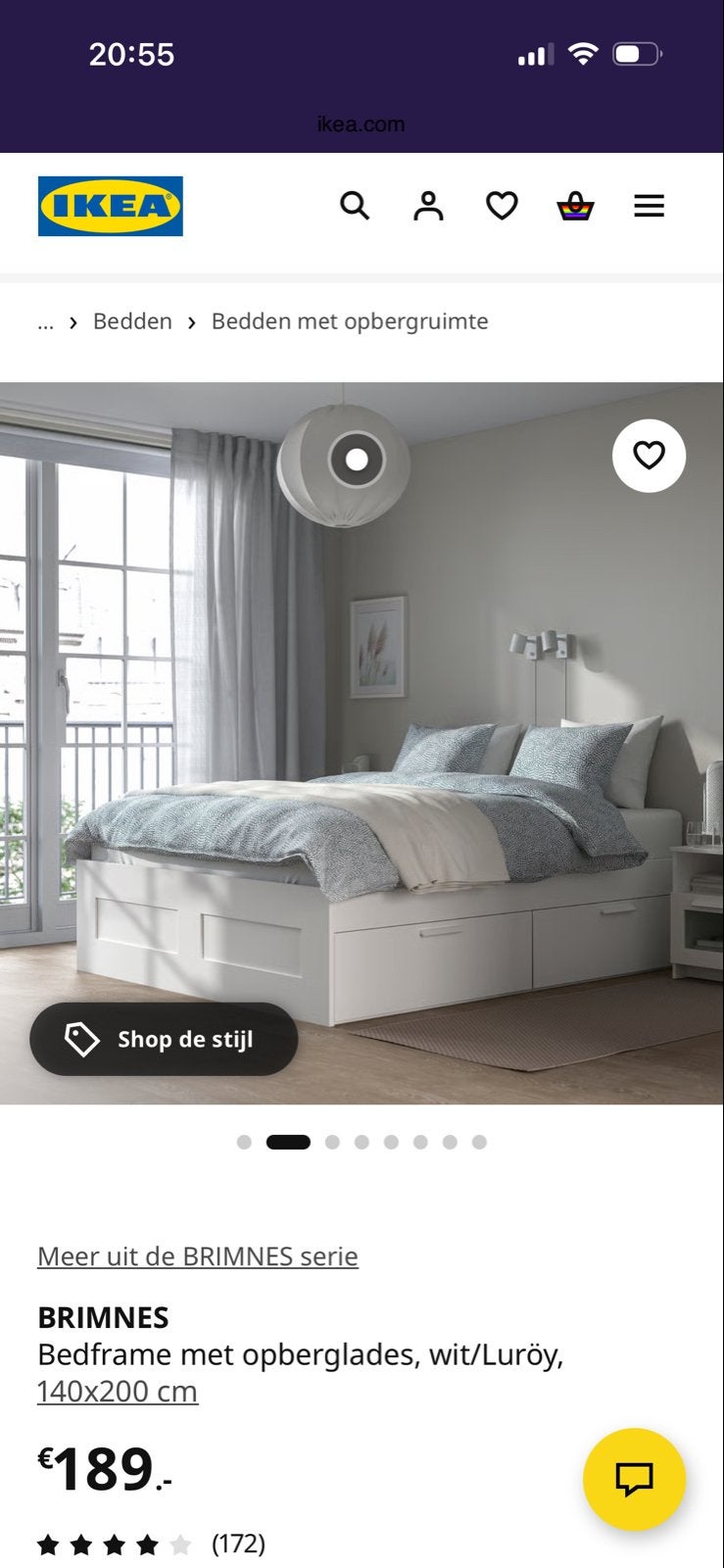 IKEA Brimnes bed 140 breed inclusief lattenbodem, Ophalen, Gebruikt, Wit, 140 cm