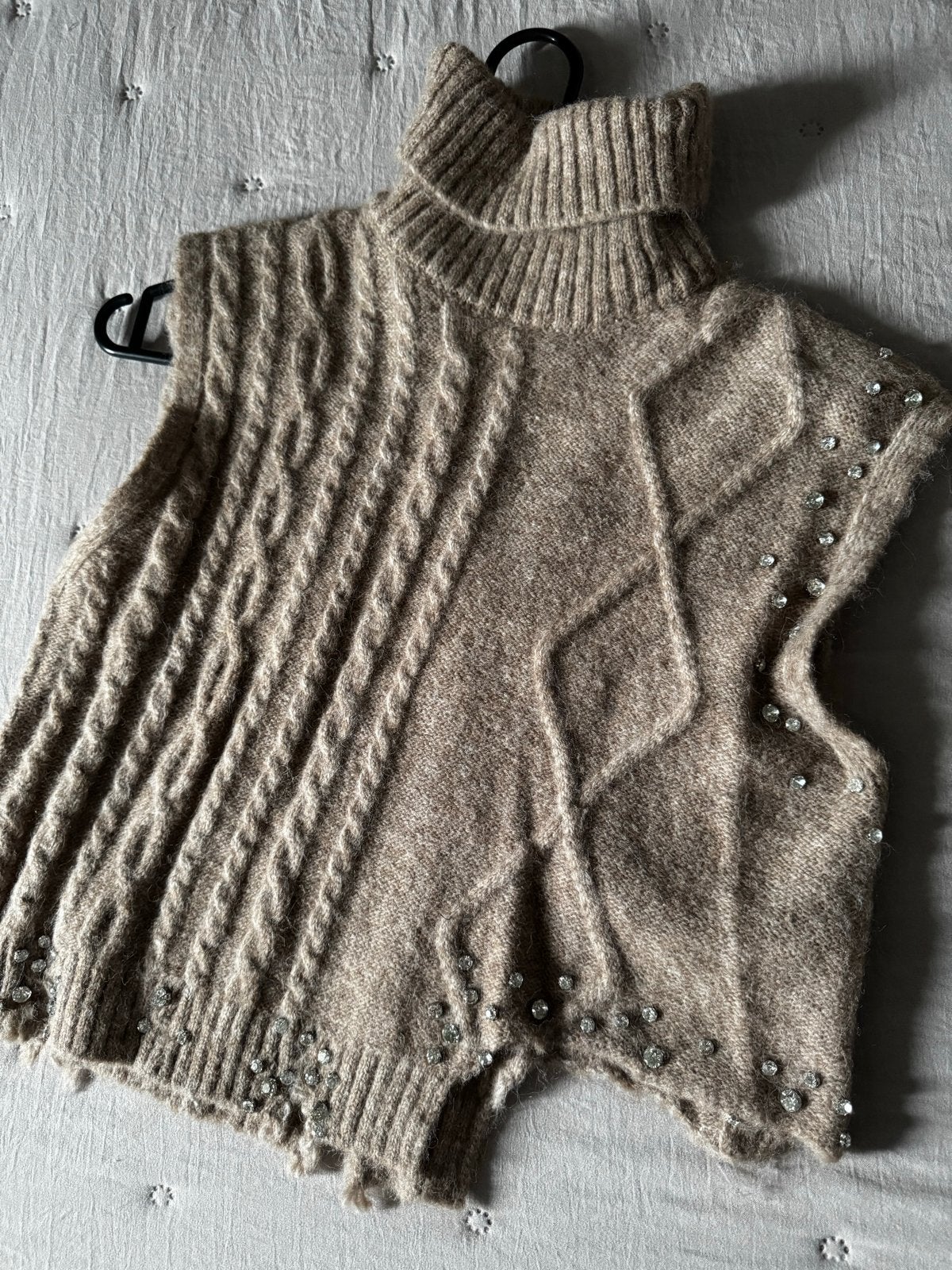 Zara gebreide coltrui mouwloze top met strass - Maat M, Ophalen of Verzenden, Zo goed als nieuw, Maat 38/40 (M), Beige