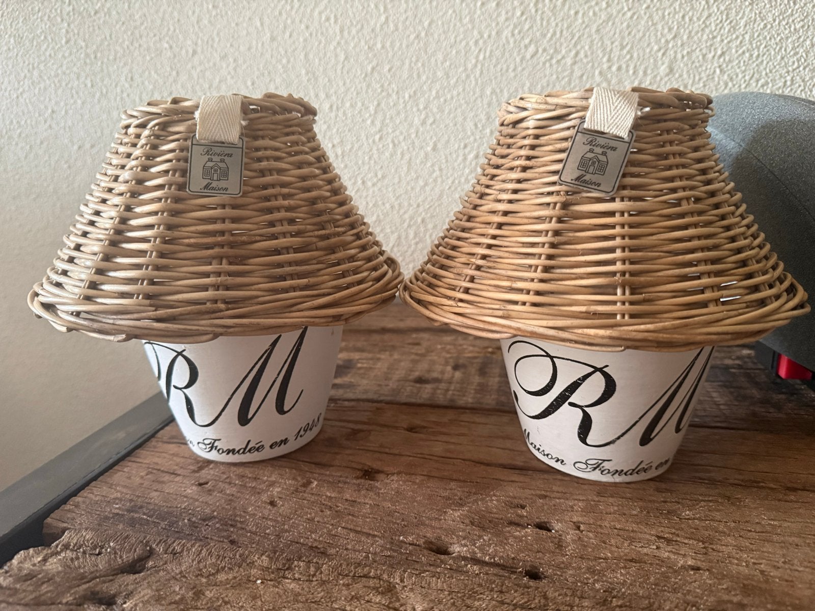 2x Riviera Maison rotan lampenkapjes, Ophalen, Wit, Natuurlijk materiaal, Riviera Maison