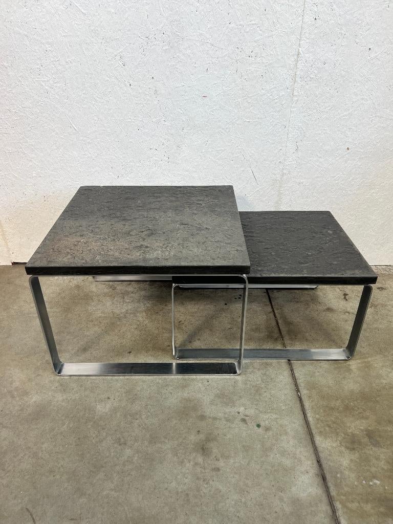Set Vintage Salontafels, Leisteen, Draenert, België, 1970's, Huis en Inrichting, Tafels | Salontafels, Ophalen, Gebruikt, 50 tot 100 cm