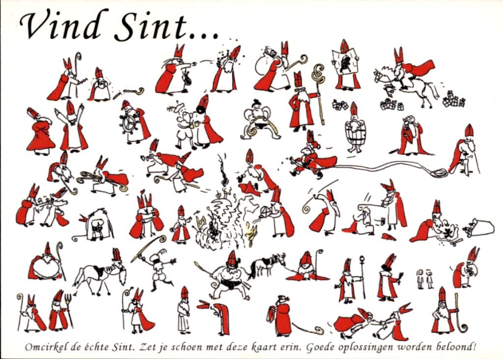 Sinterklaas, vind sint, geillustreerd, Ophalen of Verzenden, 1980 tot heden, Ongelopen, Overige thema's