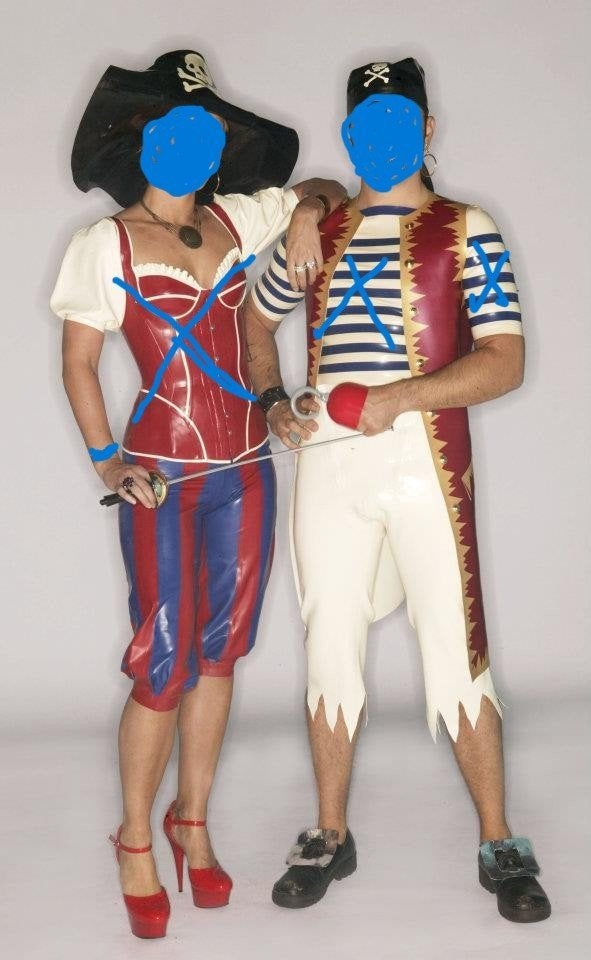 Rubber Latex House of Harlot piraat kleding hem en haar, Ophalen of Verzenden, Zo goed als nieuw, Kostuum, Fantasy