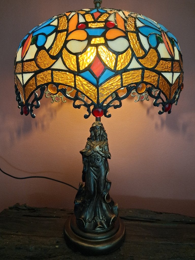 XL bureaulamp tiffanystyle 48cm hoog, Huis en Inrichting, Art deco, 48 cm, Bureaulamp, Met schakelaar
