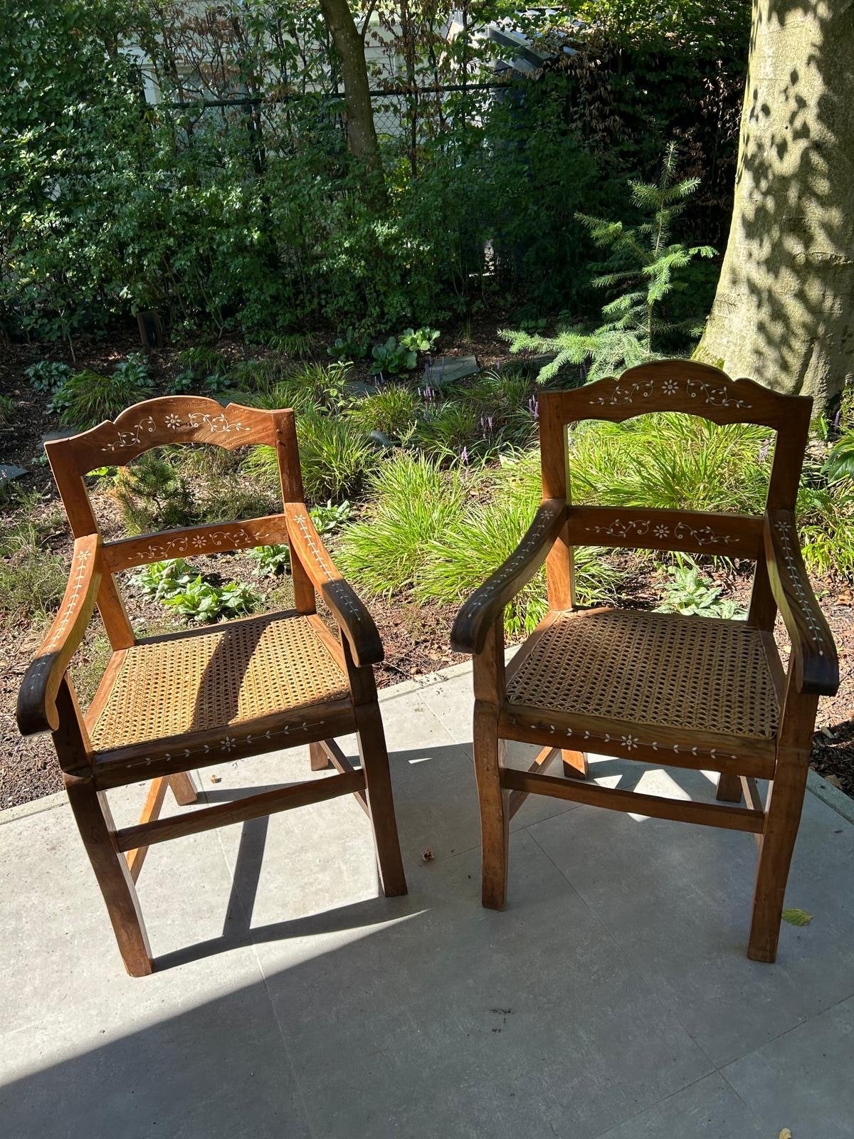 Set van 2 antieke houten stoelen met rieten zitting, Ophalen