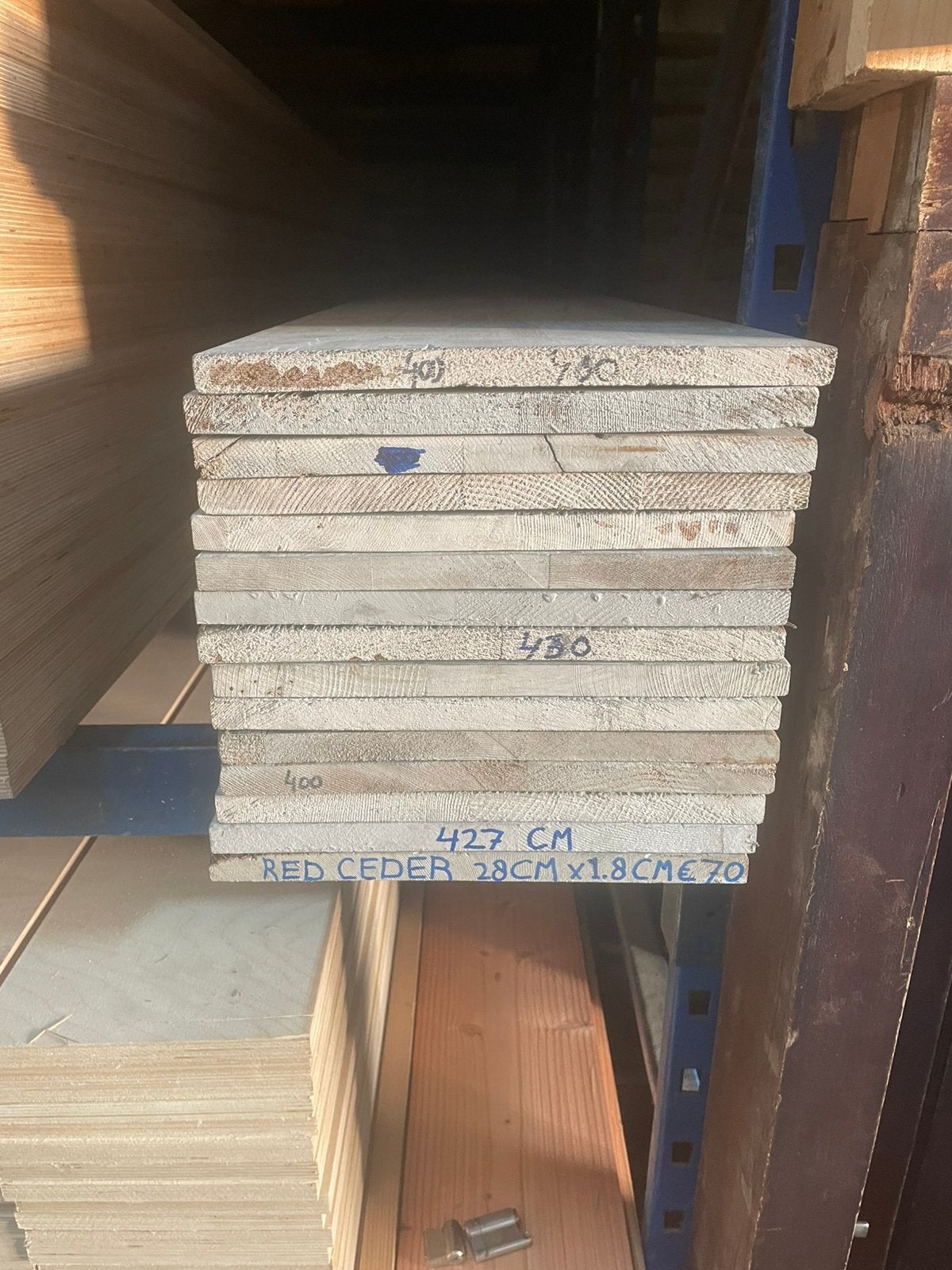 Red ceder boeiboord/windveer 427x28x1,8cm, Ophalen, Minder dan 25 mm, Zo goed als nieuw, Plank