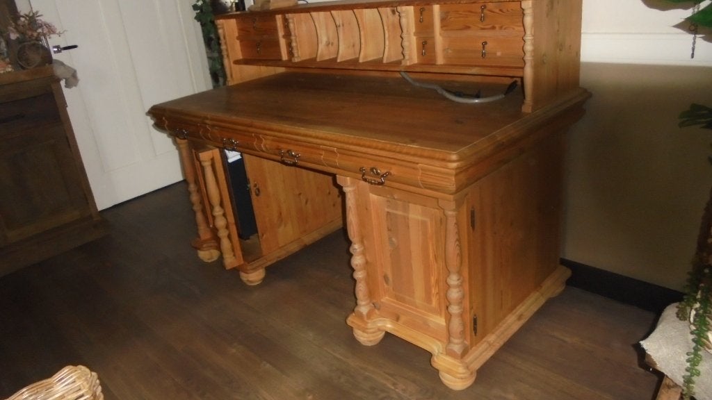 landelijk grenen bureau B160 D79 H76 bovendeel D37 H23cm, Ophalen, 160 cm, Gebruikt, Hout