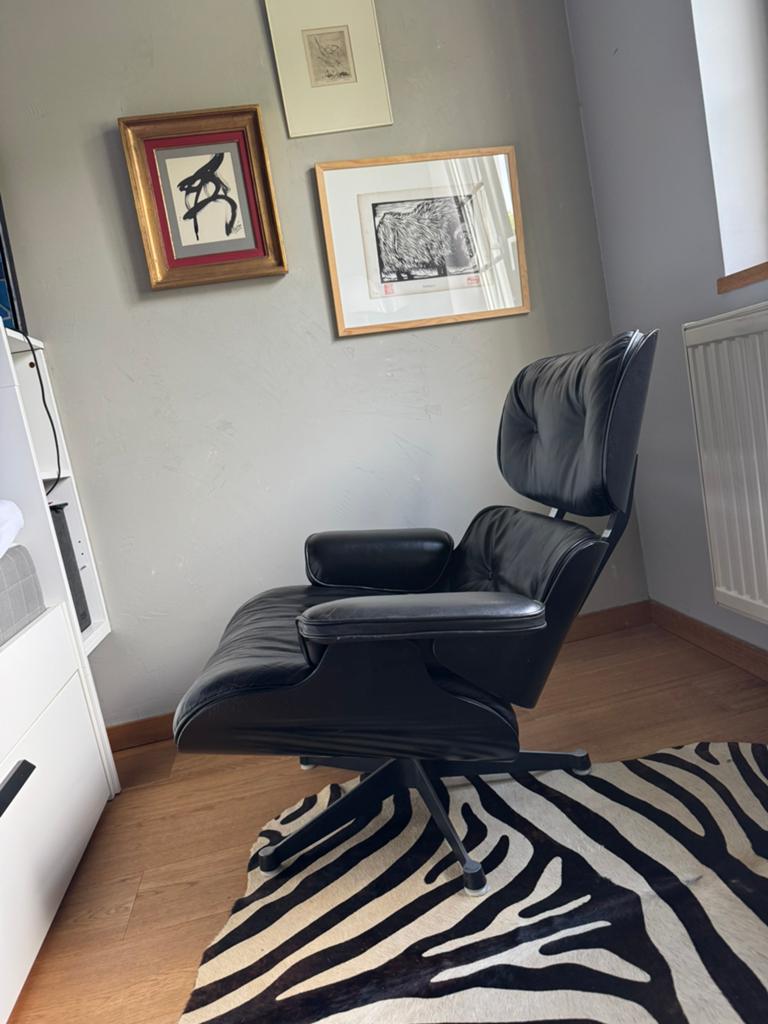 Vitra Eames Lounge Chair - Zwart Leer, Huis en Inrichting, Ophalen, Gebruikt, Zwart, Leer