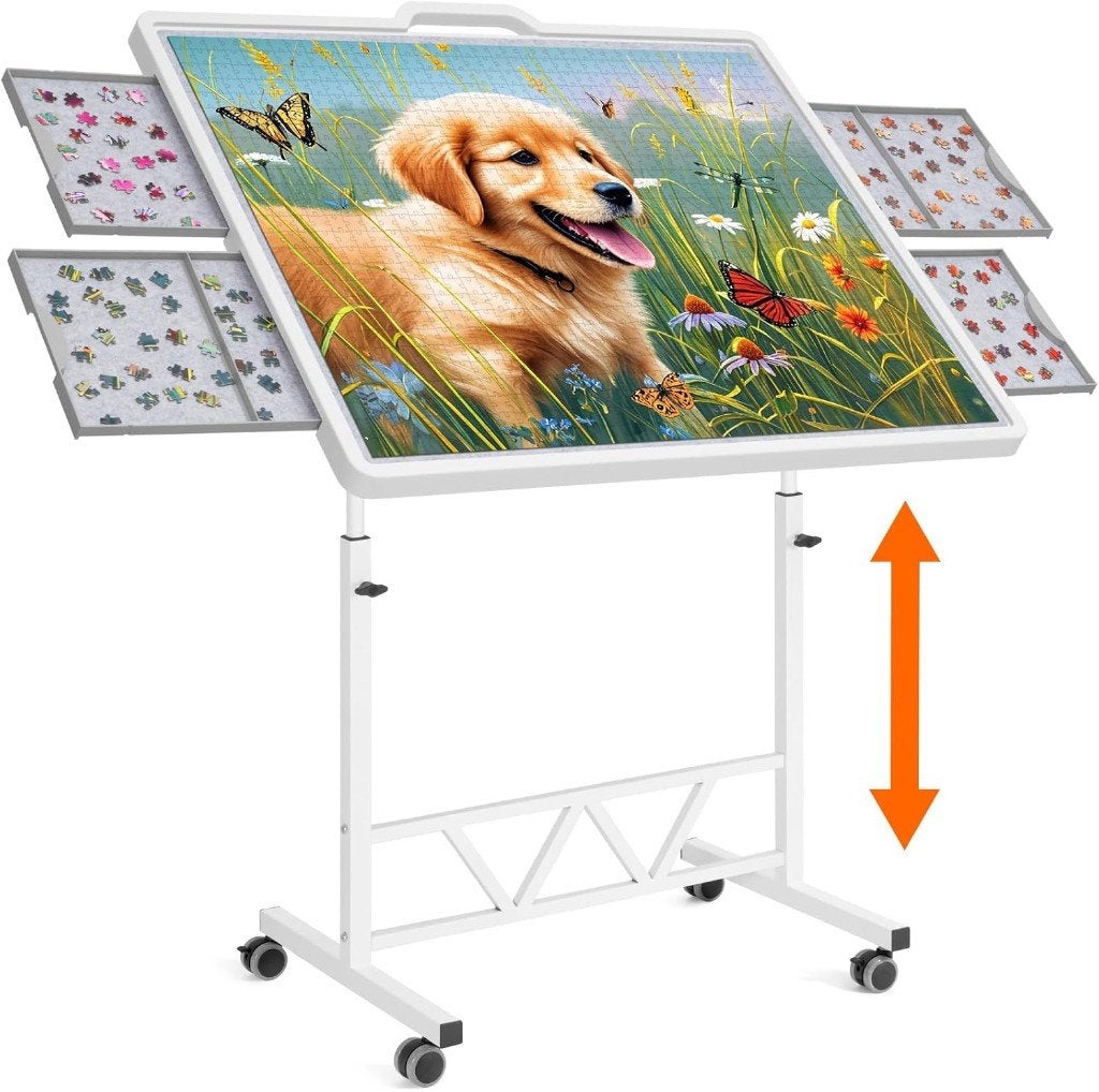 Puzzeltafel met wielen, 1500 stuks, 84,6 x 64,5 cm, wit, Ophalen, Nieuw