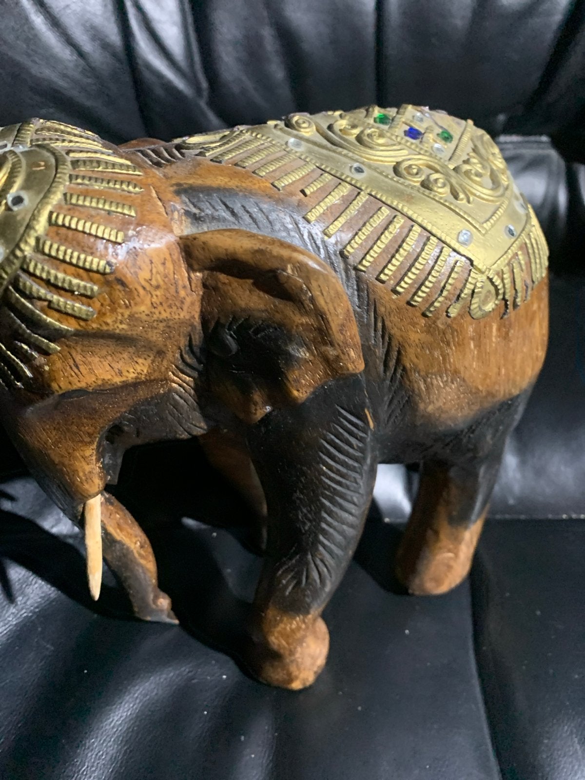 Decoratieve Houten Olifant met Gouden Accenten vintage, Antiek en Kunst, Ophalen of Verzenden
